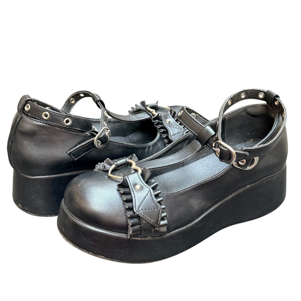 Womens Black Platform Mary Jane Shoes Y2K Goth Punk Grunge Witchy Chunky Sz 7